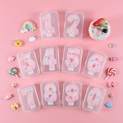 Dog and Cat 2Nd Birthday Candle Pink Numbers 2 Candle Paw Cake Topper Cupcake Decorations for Pet Theme Party Decor Anniversary Celebrations Supplies5
