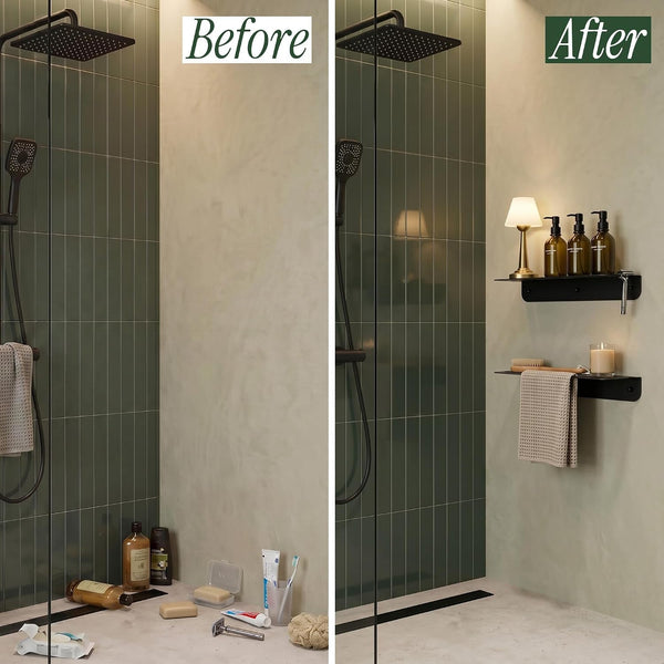 Shower Caddy Bathroom Shelf with Towel Bar Wall Mounted Set of 28