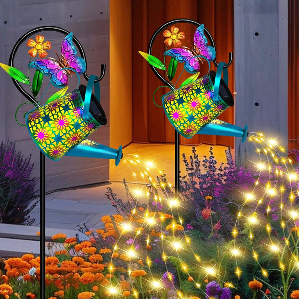 Solar Garden Lights Outdoor Decor, Butterfly Watering Can Shepherd Hook2