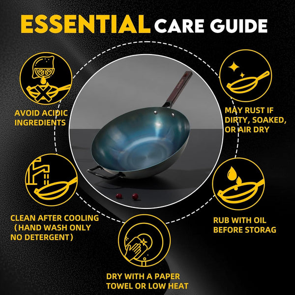 13.5" Blue Carbon Steel Wok, Pre-Seasoned Flat Bottom Wok Pan | Pre-Seasoned, No Chemical Coating, Rust-Resistant Blue Tempering, Fits Gas/Induction/Electric Stoves, Ideal for Stir-Fry6