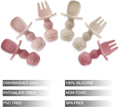 6 Pack Silicone Baby Spoons and Fork Feeding Set- Anti-Choke First Self Feeding Utensils for Baby Led Weaning Ages 3 Months -Pink4