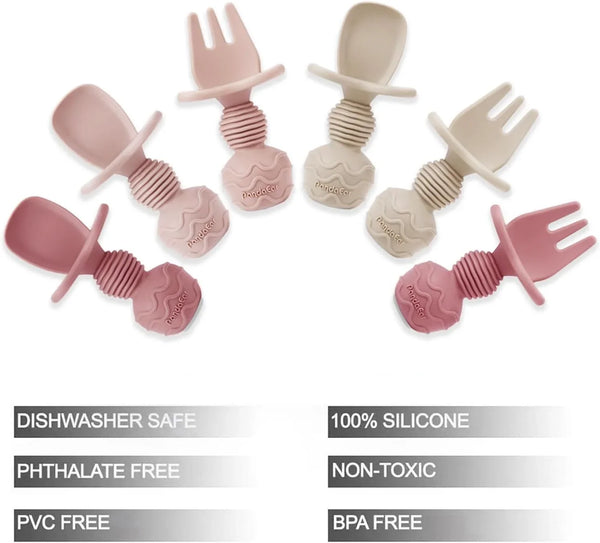 6 Pack Silicone Baby Spoons and Fork Feeding Set- Anti-Choke First Self Feeding Utensils for Baby Led Weaning Ages 3 Months -Pink4
