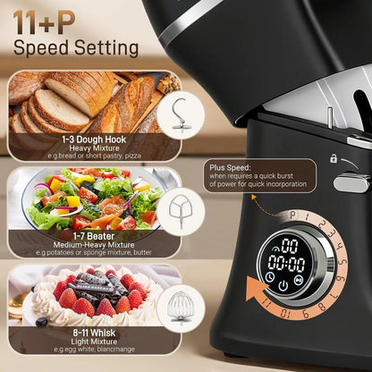 7 Quart Stand Mixer Aluminum Die Casting, 650W 12 Speed Tilt-Head Kitchen Electric Stand Mixer, Household Food Mixer with Stainless Steel Bowl, Dough Hook, Whisk and Beater-Black2