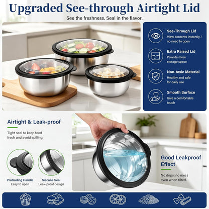 Mixing Bowls with Lids Set of 3, Black Stainless Steel Salad Bowl4
