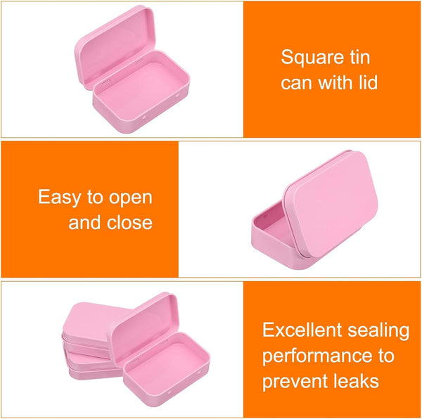 2Pcs Metal Tin Box, 3.7X2.4X0.8 Mini Portable Rectangular Empty Tinplate Small Storage Container Airtight Tins with Lids for Candy Favors Crafts Christmas Gifts, Pink3
