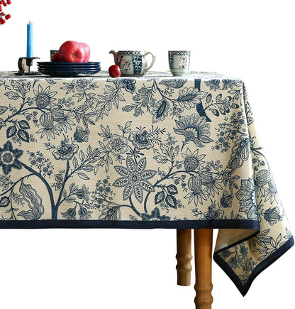 Designer Vintage Linen Rectangular Tablecloth,102"X63"-Ruyi B1