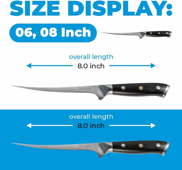 German Steel Fillet Knife 6 Inch - Meat Boning Knife, Professional Super Sharp Fish Knife Made of German Stainless Steel Boning Knife, W/Sheath (Ebony, 8")5