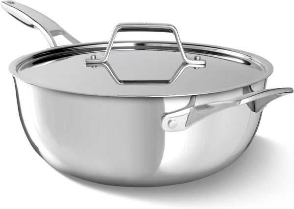 Calphalon Premier Polished 5-Ply Stainless Steel Cookware Set W/Turbo Heat Tech 4.5Qt Chef'S Pan with Lid, Induction, Oven Safe 500F, PFOA Free, Polished Stainless Silver1