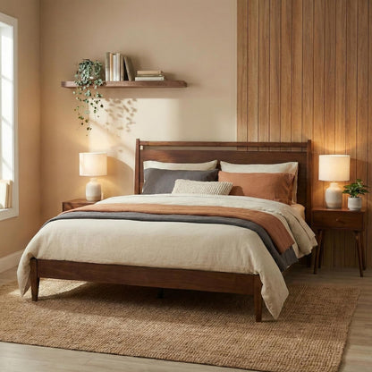 Adept Wooden Bed Frame with Headboard, Crafted from Walnut, Rubber Wood with Silent Slats and Wood Central Supports, 1000 Lb Capacity, Effortless Assembly, Queen - Dark Walnut7