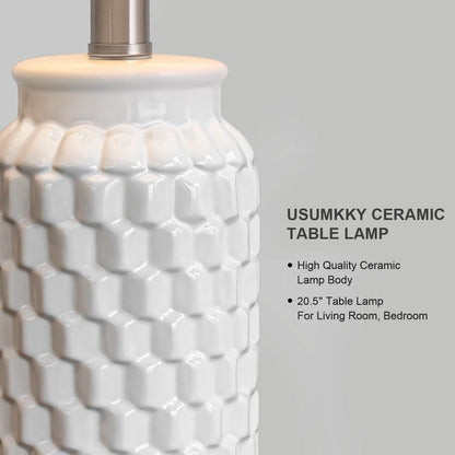 20.5" White Modern Ceramic Bedside Lamps Set of 2, Small Table Lamp for Bedroom Decor Farmhouse Nightstand Lamp for Living Room Office3