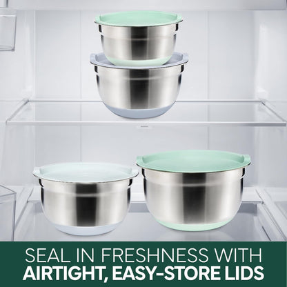 Stainless Steel Mixing Bowls Set with Lids - Nesting Bowls with Non-Slip Bottom, Sage, 12 Pieces7