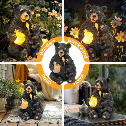 Solar Garden Statues Bears 9" Black, Yard Decorations Outdoor2