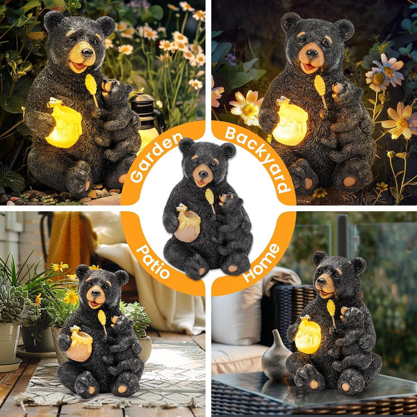 Solar Garden Statues Bears 9" Black, Yard Decorations Outdoor2
