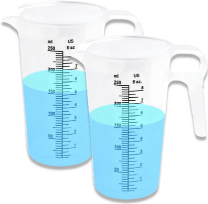 2-PACK  Measuring Pitcher, Pool Measuring Cup for Chemicals, Plastic, Multipurpose - Great for Oil, Chemicals, Pool and Lawn - Ounce (Oz) and Milliliter (Ml) Increments (8Oz)1