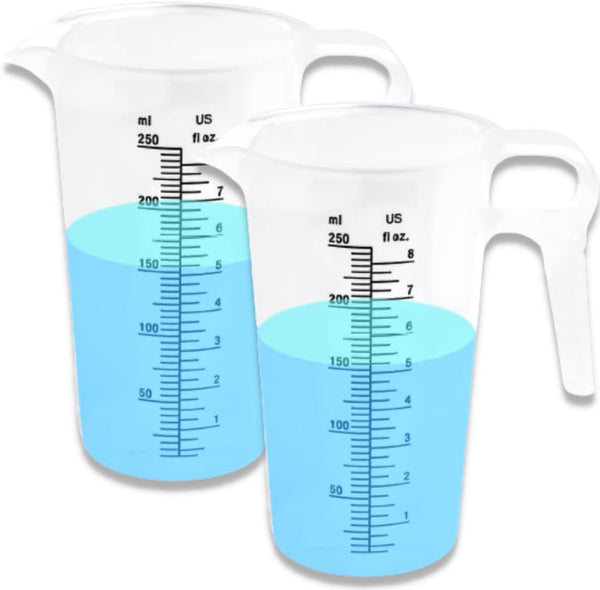 2-PACK  Measuring Pitcher, Pool Measuring Cup for Chemicals, Plastic, Multipurpose - Great for Oil, Chemicals, Pool and Lawn - Ounce (Oz) and Milliliter (Ml) Increments (8Oz)1