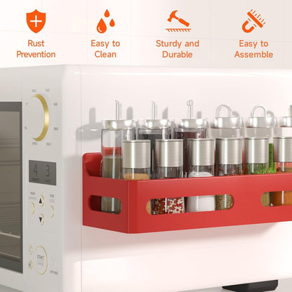 4-Pack Magnetic Spice Rack for Refrigerator with Hooks, Red5