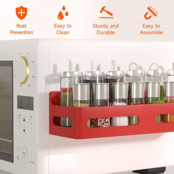 4-Pack Magnetic Spice Rack for Refrigerator with Hooks, Red5