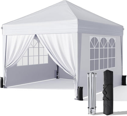 10X10 Pop up Canopy Tent with Sidewalls, Instant Setup,White | One-Push Frame, 4 Removable Sidewalls, Carry Bag Included for Parties, Camping, Beach, Backyard & Outdoor Events1