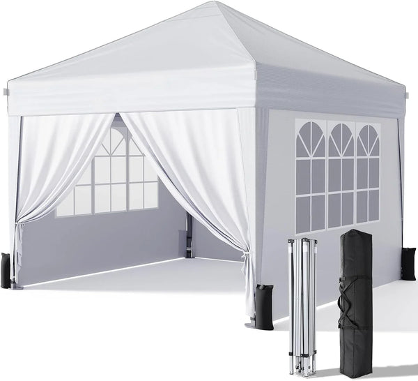 10X10 Pop up Canopy Tent with Sidewalls, Instant Setup,White | One-Push Frame, 4 Removable Sidewalls, Carry Bag Included for Parties, Camping, Beach, Backyard & Outdoor Events1