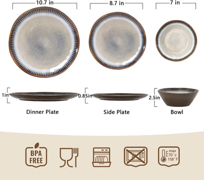Melamine Dinnerware Set, 12 Pcs Dishware Sets, Plate and Bowl Set Service for 4, Lightweight and Unbreakable Dinnerware Sets for Camping, Great for RV, Dishwasher Safe, Sahara Beige and Blue6