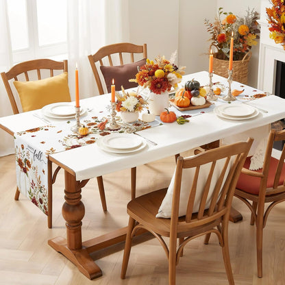 White Pumpkins Fall Table Runner 72 Inches Long, Thanksgiving Kitchen Dining Table Decoration, Autumn Floral Botanical Coffee Tablerunner Dress Scarves Farmhouse Décor for Party, Holiday, 13 X 728