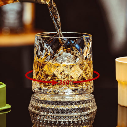 Spinning Whiskey Glasses Set of 4, 9.5 Oz with Rotating Bases, Whiskey Gift | Includes Ice Ball Molds; Ideal for Bourbon, Scotch, Old Fashioned; Gift for Whiskey Lovers2