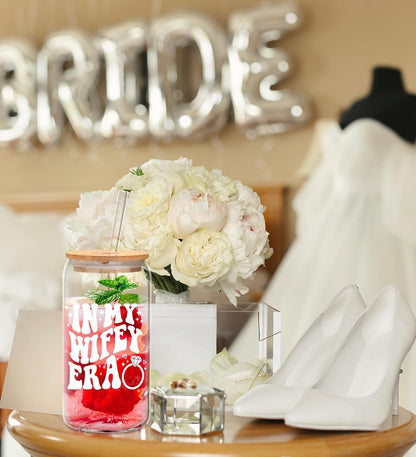 Bridal Shower Gift - Cute Cool Wedding Day Idea for Bride to Be, Future Mrs, Bachelorette - in My Wifey Era Glass Cup Tumbler6