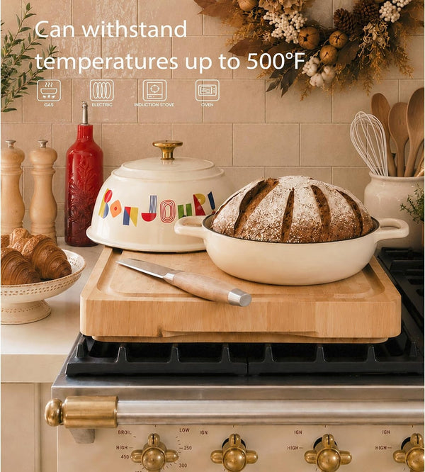 Cast Iron Dutch Oven Pot with Lid, 5QT round Bread Oven, Bonjour | Homemade Sourdough Bread Baking, Healthy & Non-Toxic, Dual Handles, All Stovetop Compatible, Oven Safe up to 500° F3