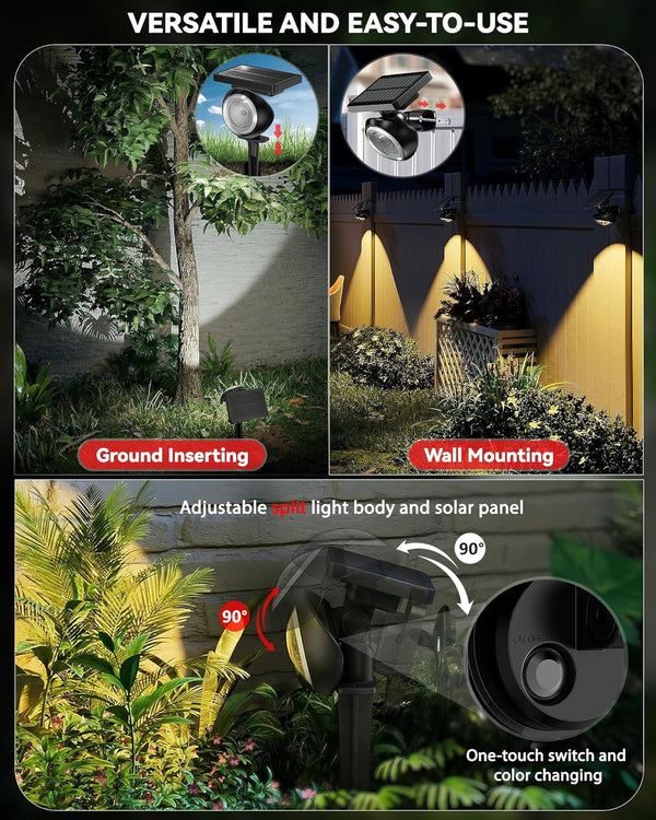 Focusing Solar Spot Lights Outdoor Waterproof, RGB+3CCT Tree Uplights 4Pack6
