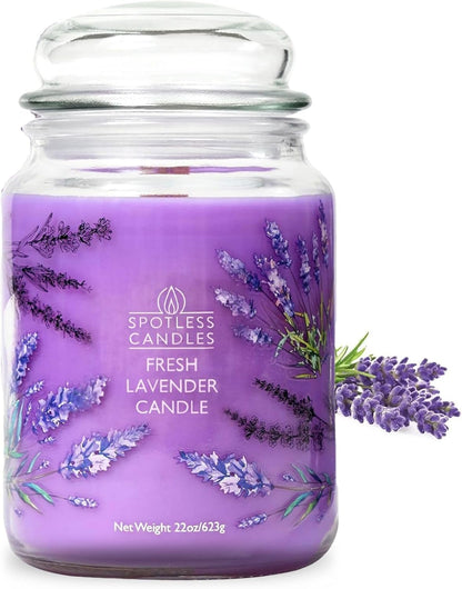 Lavender Candle 22Oz Gift Boxed: 130 Hour Burn, Minimum 10% Fragrance Oil, Crackling Wooden Wick, Bergamot Lavender & Cedar, Hybrid Soy Wax, Large Jar Candle for Sleep by Spotless Candles1