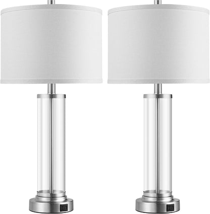 Glass Table Lamps Set of 2, Modern Silver Dimmable beside Lamps for Bedroom5