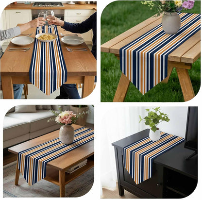 Orange Navy Blue Striped Table Runner Linen Burlap Table Runner 72 Inches Long Gradient Horizontal Lines Dresser Scarves for Kitchen Island Coffee Dining Room Party Wedding Holiday Decor 13"X72"7