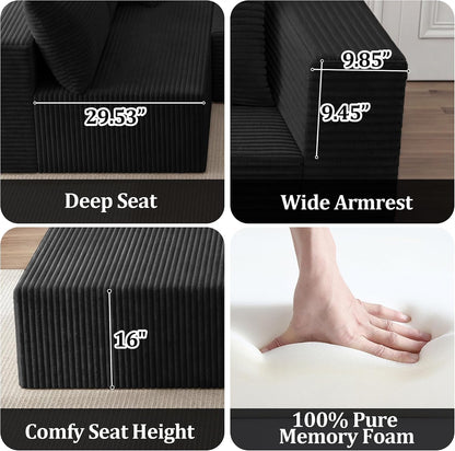 92.5" Boneless Modular Sectional Sofa L-Shaped Cloud Couch Deep Seat with Chaise Corduroy Small Modern Couches Furniture Set for Living Room&Apartment- Black(Right Facing Chaise)5
