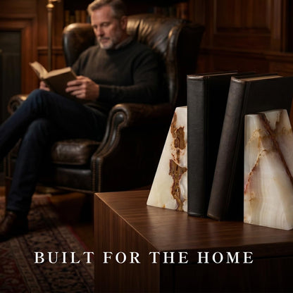White Triangular Onyx Marble Bookends - Heavy-Duty Wedge Design, Modern Office and Bookshelf Organizer6