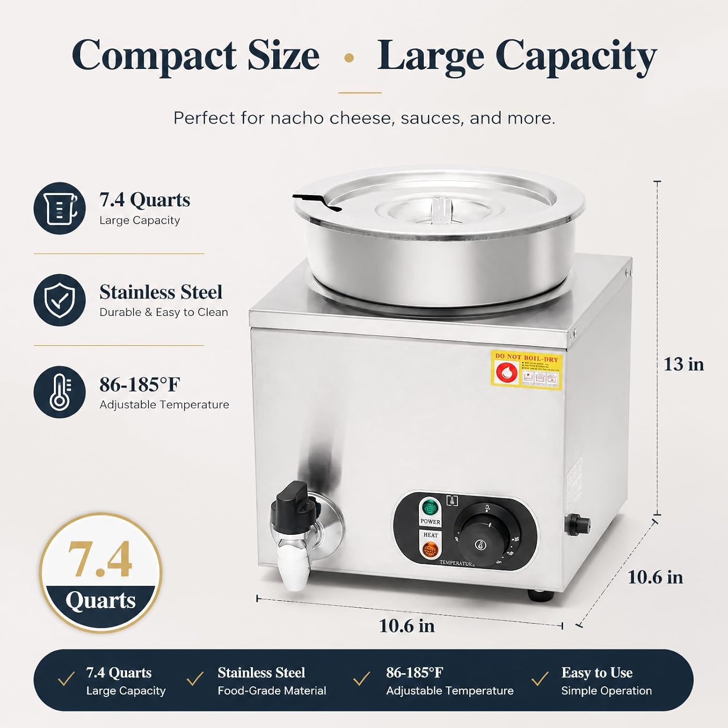 7-4qt-nacho-cheese-dispenser-with-86-185-adjustable-electric-soup-warmer-includes-2-spoons-300w-even-heating-sealed-lid-w-handle-non-slip-dry-burn-protection-large-capacity-no-assembly