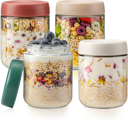 Overnight Oats Containers with Lids,16Oz Glass Jars with Lids - Set of 4, Practical Oatmeal Container to Go, Chia Seed Pudding Jars, Baby Food Containers1