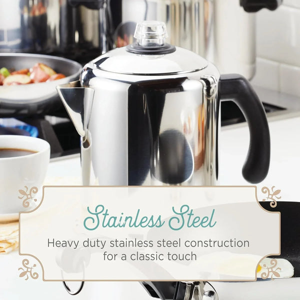Classic Stainless Steel Yosemite Coffee Percolator, 8-Cup | Fuller, Richer Flavor, Percolator Coffee Maker, Coffee Percolator Stovetop, Permanent Filter Basket, Dishwasher Safe8