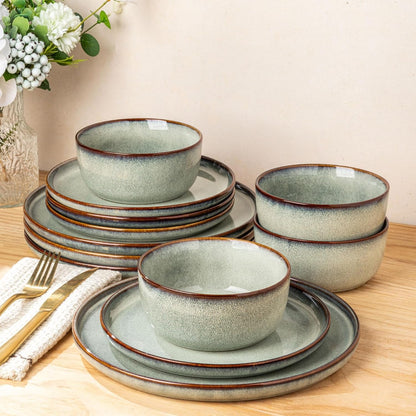 Dinnerware Sets for 4, 12 Pieces Ceramic Plates and Bowls Set1
