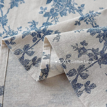 Cotton Linen round Tablecloth, Blue Floral Table Cloth round 48"5