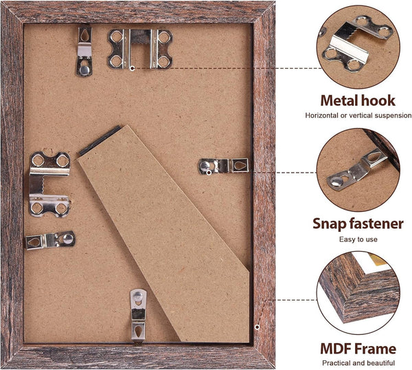 5X7 Picture Frames Set of 5 with Tempered Glass, MDF, Rustic Brown5