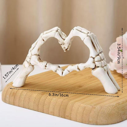 Gothic Skeleton Heart Hands Sculpture 6.3"- Unique until Death Bone Heart Love Sign -Halloween Home Decor, Gothic Wedding Gift, Shelf Desktop Ornament3