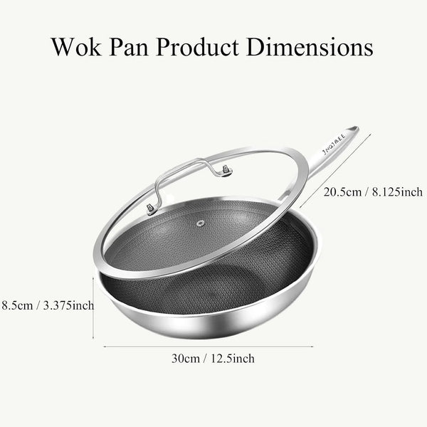 12.5 Inch Hybrid Stainless Steel Wok Pan with Lid, Ceramic Coating | Honeycomb Nonstick Stir Frying Pan, Large Wok for Asian Cooking & Family Meals, Induction Compatible, Dishwasher & Oven Safe7
