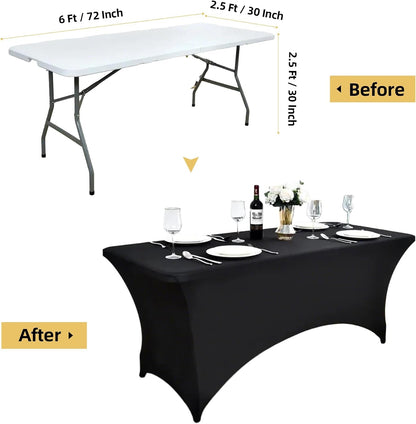 2-Pack 6Ft Black Spandex Table Covers for Rectangle Standard Folding Tables - Wrinkle Resistant Stretch Tablecloths - Ultimate Fitted Table Protector for Parties, Trade Shows, Banquet7