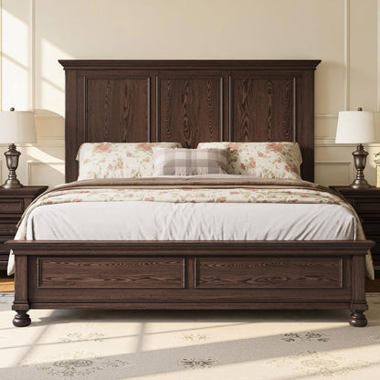 Solid Wood King Bed Frame with 65.2" High Headboard3