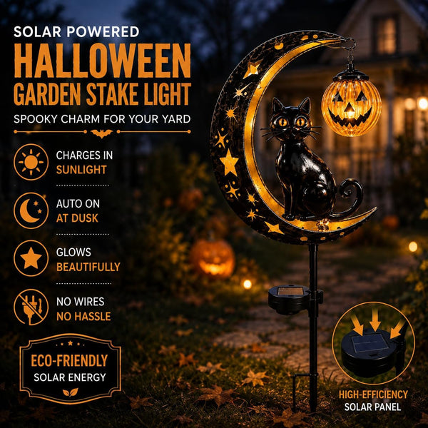 Solar Halloween Black Cat Pumpkin Moon Garden Stake Light4