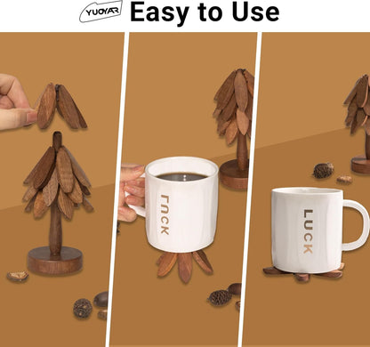 Wooden Tree-Shaped Coasters Set for Coffee Table, Kitchen2