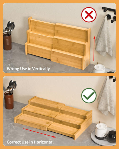 Spice Rack 3-Tier Natural Bamboo, Adjustable Cabinet Organizer Shelf5