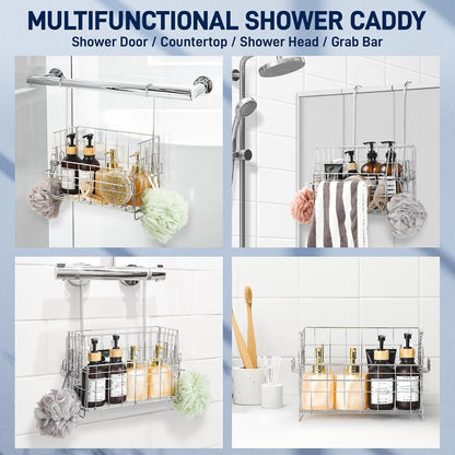 Hanging Shower Organizer, Shower Caddy Hanging, Bathroom Storage Rack with Hooks over the Door, Stainless Steel Rustproof Bathroom Basket Shelf for Bath Faucet or Cross Bar7