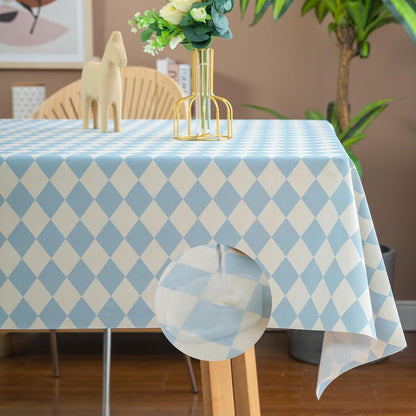 Rectangle Table Cloth,100% Waterproof Tablecloth Oil Proof Spill Proof Vinyl Table Cloth, Wipe Clean Plastic Table Cover for Dining, Camping, Indoor and Outdoor 52" X 70",Blue Checkered1