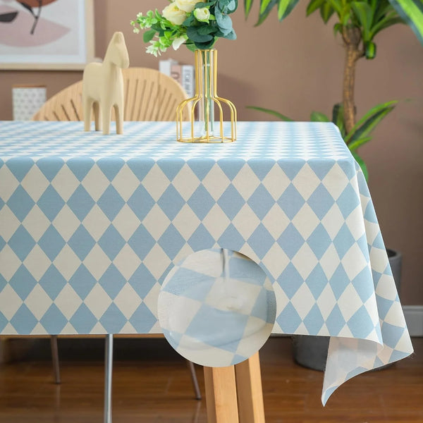 Rectangle Table Cloth,100% Waterproof Tablecloth Oil Proof Spill Proof Vinyl Table Cloth, Wipe Clean Plastic Table Cover for Dining, Camping, Indoor and Outdoor 52" X 70",Blue Checkered1